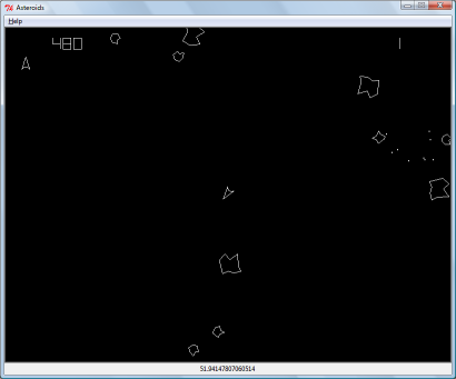 Screenshot of a Tcl/Tk remake of the classic Arcade game Asteroids.